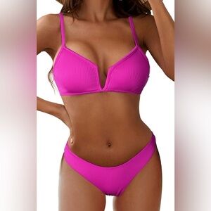 ZAFUL Women's High Cut Bikini Sets Ribbed V-Wire Cami‎ Bikini Two Piece Swimsuit